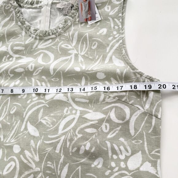 Charlie Paige Linen Blend Shift Dress M Sage Green Leaf Print Sleeveless - Picture 12 of 13